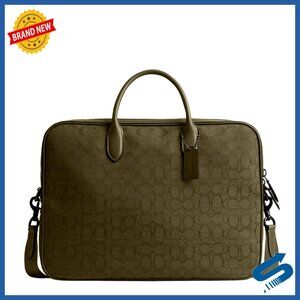Men's Leather Briefcase with Laptop Sleeve, Detachable Crossbody Strap